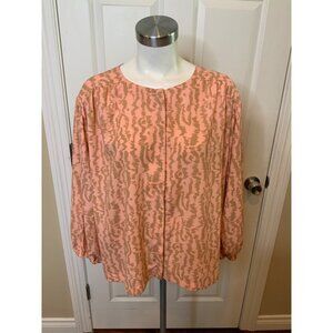 Elizabeth and James Light Pink & Brown Print Button-Up Blouse Shirt,  Size XXL